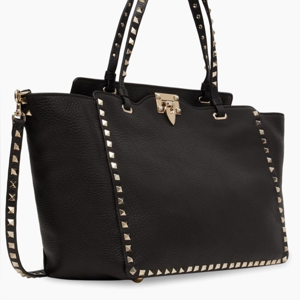 Valentino Garavani Black and Gold Tote with Studded Elegance